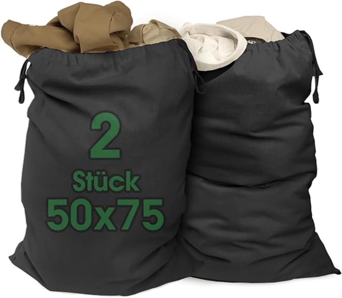 Extra Grote Waszakken 50x75 cm - 2 Stuks - Zwart - Katoen met Trekkoord — afbeelding 1