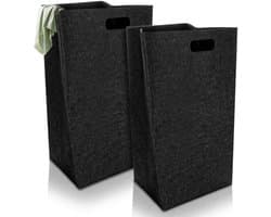 Dailygoods- Wasmand 60 Liter - Opvouwbare Wasverzamelaar - Smalle Wasmand - Vilten Wasmand - Zwart - Geschikt voor Slaapkamer/Badkamer
