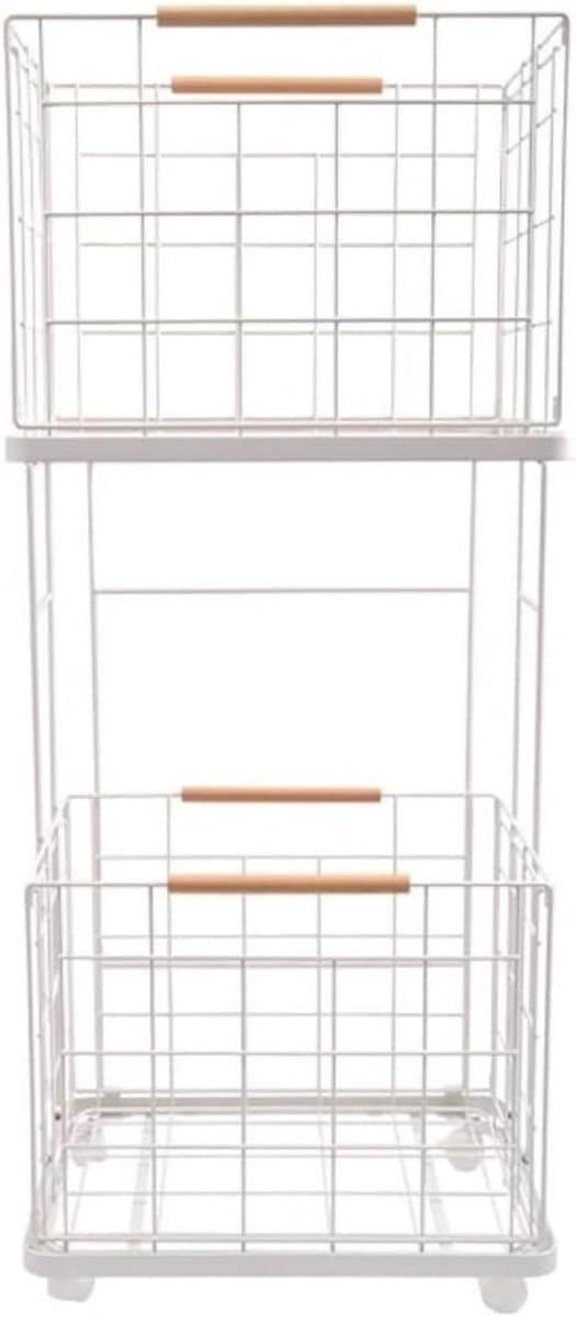 Wasmand met Wielen - Kledingmand Dubbel - Kleding Sorteren - Verwijderbare Manden - 40.5x29x94.5cm - Wit — afbeelding 1