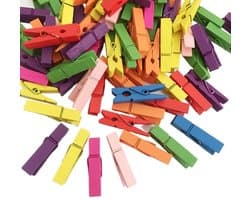Dailygoods- Wasknijper Gekleurd - 100 Stuks - Houten Wasknijpers - Sterke Klem - Ambachten - Gezond Materiaal - Knijpers