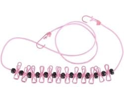 Waslijn met Clips - Reis Waslijn - Kleding Drogen - Winddicht Clipsontwerp - 185 cm - Roze