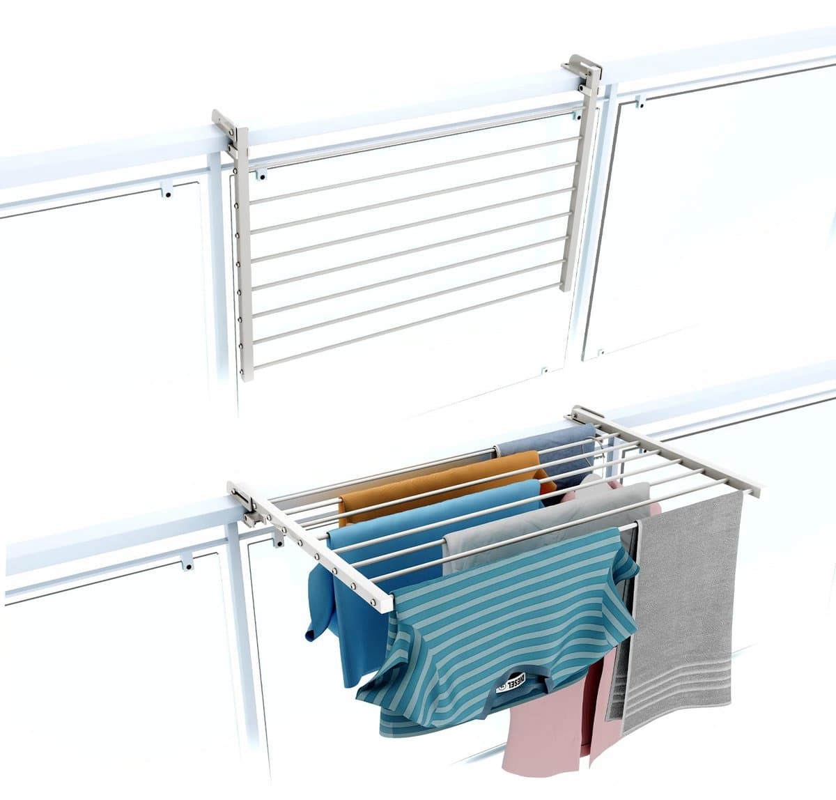 Allecto - Balkon droogrek - Opklapbaar en duurzaam - Wit - Kleding droogrek - Perfect voor terras en balkon - Roestvrij staal en aluminium — afbeelding 1