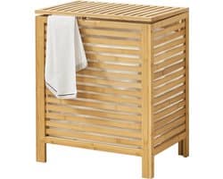 Wasmand bamboe met waszak en deksel 65 l
