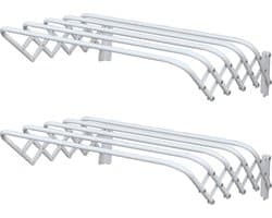 MSV Uitschuifbaar wasgoedrekje/droogrek - 2x - 4 meter waslijn - Ophangbaar aan muur - wit - 80 cm - metaal — afbeelding 1
