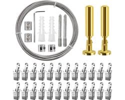 Goodivery ® Flexibele Ophangset van 5 Meter met 24 Metalen Clips en Haken voor Gordijnen en Decoraties
