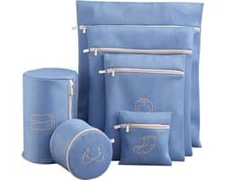 Goodivery ® 6 stuks wasnet voor wasmachine, waszakken van netstof, herbruikbare waszak met ritssluiting voor beha's, kleding, sokken en babykleding, blauw