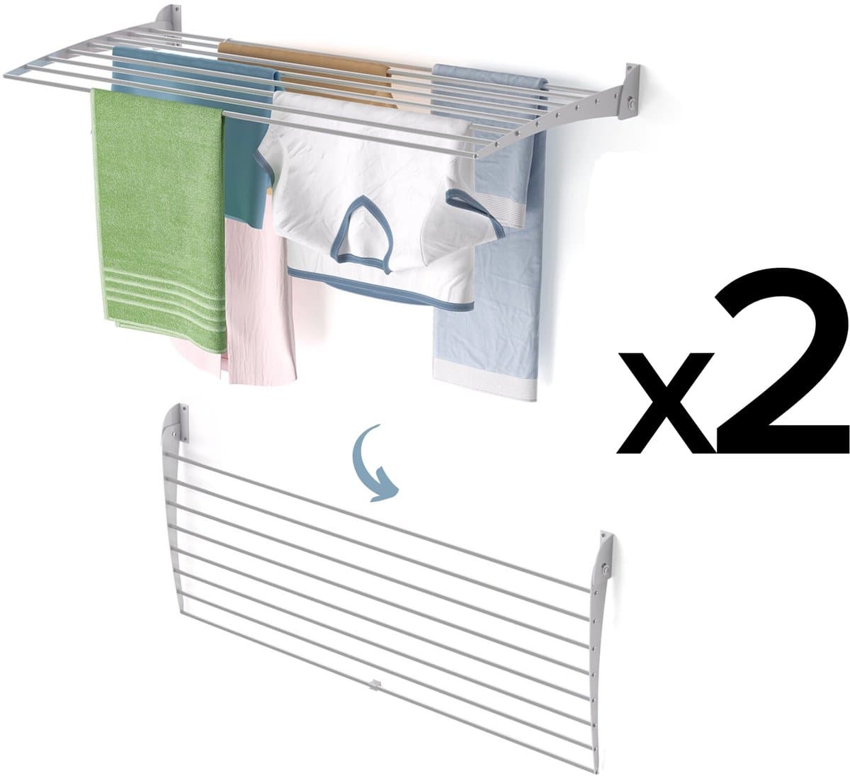 2x Foxydry Fold 100 DOWN - wasdroogrek wandmontage clicksysteem - neerwaartse sluiting - 100 x 50 x 10 cm — afbeelding 1