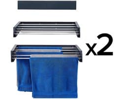 2x Foxydry Hide 71 cm - Droogrek wandmontage - Intrekbare waslijn voor aan de muur - Kleur Antraciet - 71 x 35 x 13 cm
