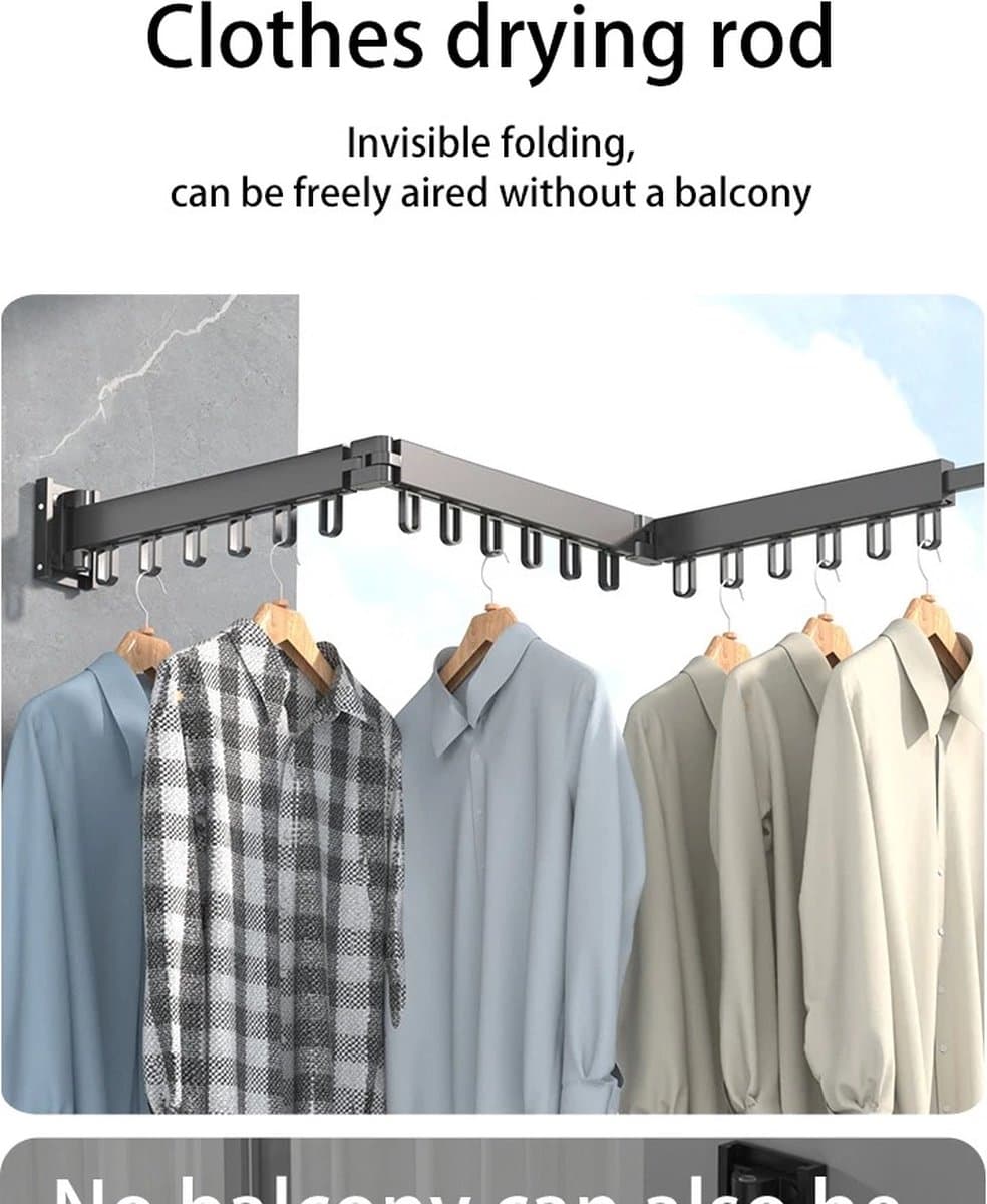 Bolmans - Wasrek - Droogrek - Wasrek Inklapbaar - Wasrek hangend - Kleding Rek - Grijs - 3 Poles - Wandmontage - Hangend — afbeelding 1