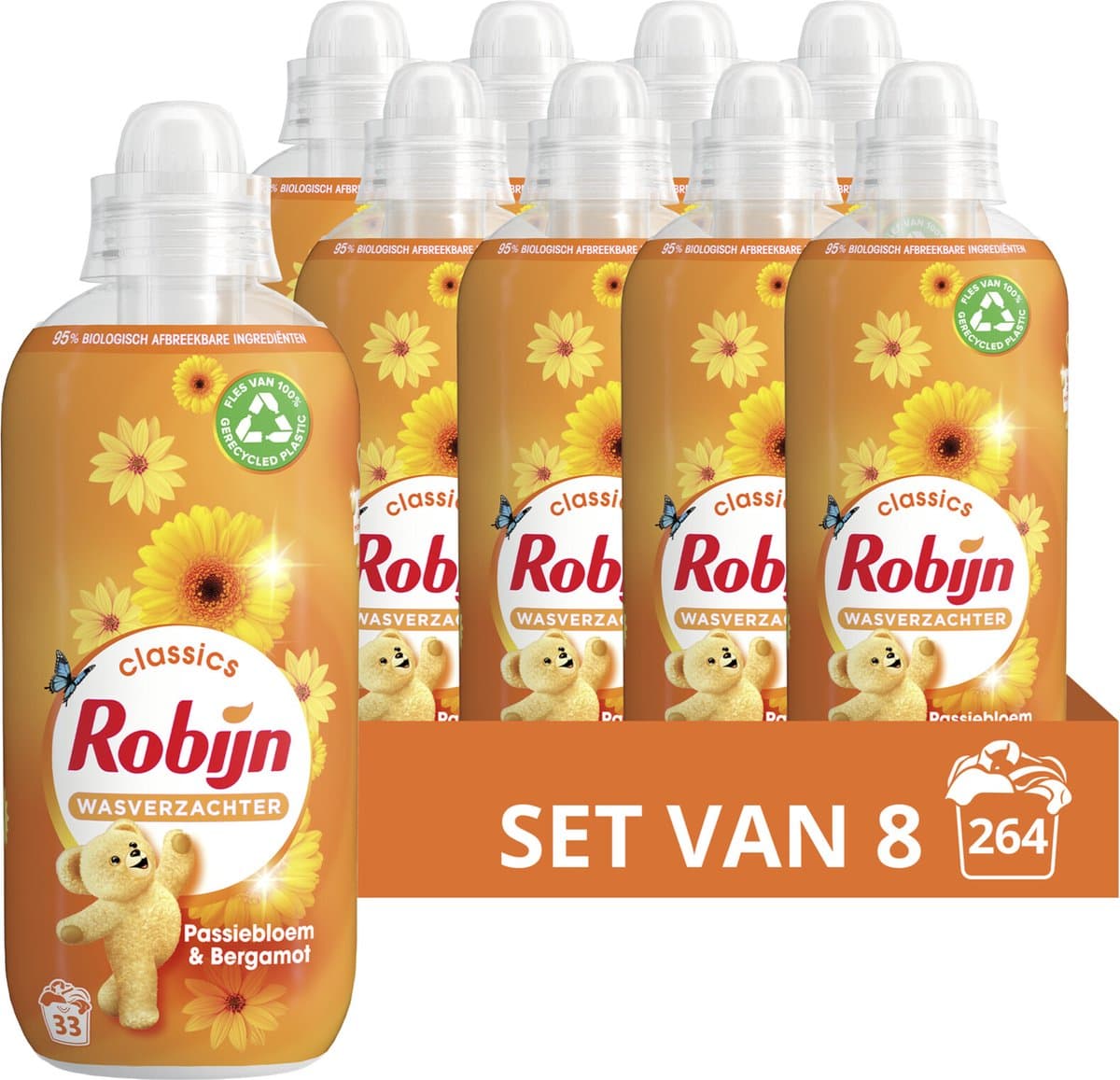 Robijn Classics Wasverzachter - Passiebloem & Bergamot - bevat 95% biologisch afbreekbare ingrediënten - 8 x 33 wasbeurten — afbeelding 1