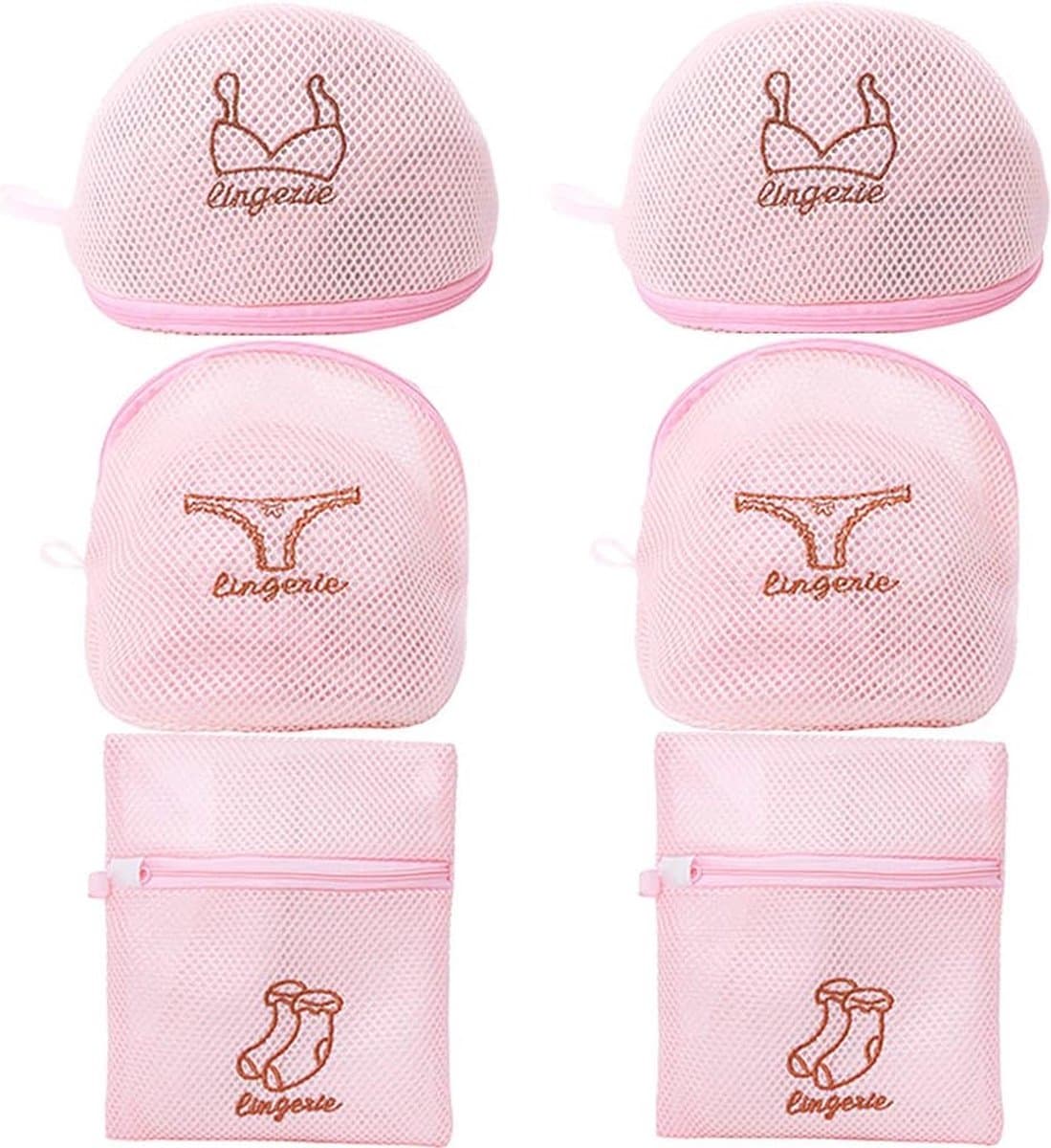 Herbruikbare Waszak voor Wasmachine - Set van 6 (2x BH, 2x Lingerie, 2x Sokken) - Roze — afbeelding 1
