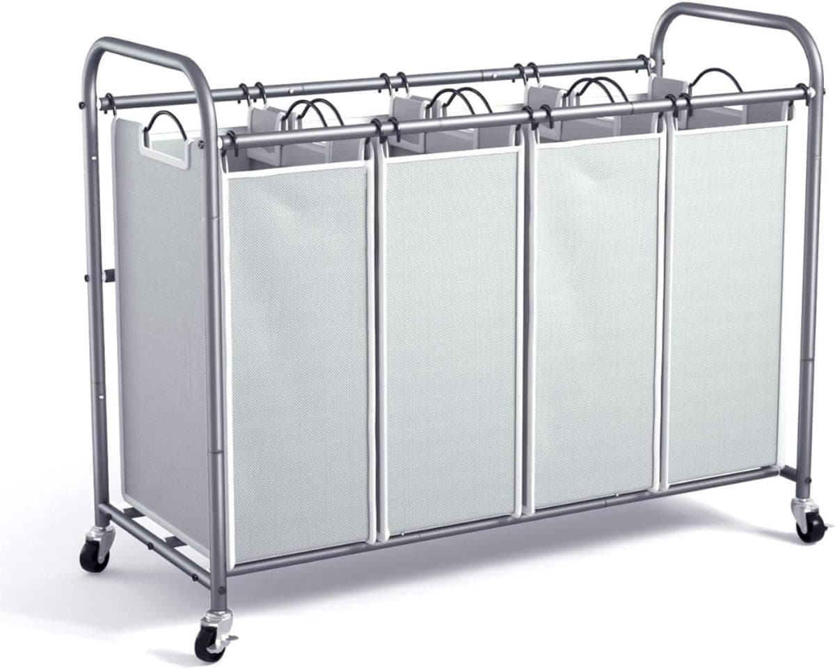 Aurixi® Wassorteerder 4 vakken - Wasmand 4 vakken - Wasmand Op Wieltjes – Grijs - 100cm x 43cm x 80cm — afbeelding 1