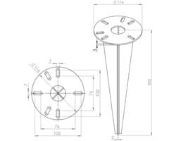 Grondanker voor tuinen - Ø 116 x 300 mm met kabeldoorvoer - Gegalvaniseerd staal