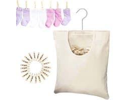 Wasknijper Opbergtas - Waslijn Organizer - Wasgoed Ophangen - Onscheurbaar Canvas - 32 x 20 cm - Beige