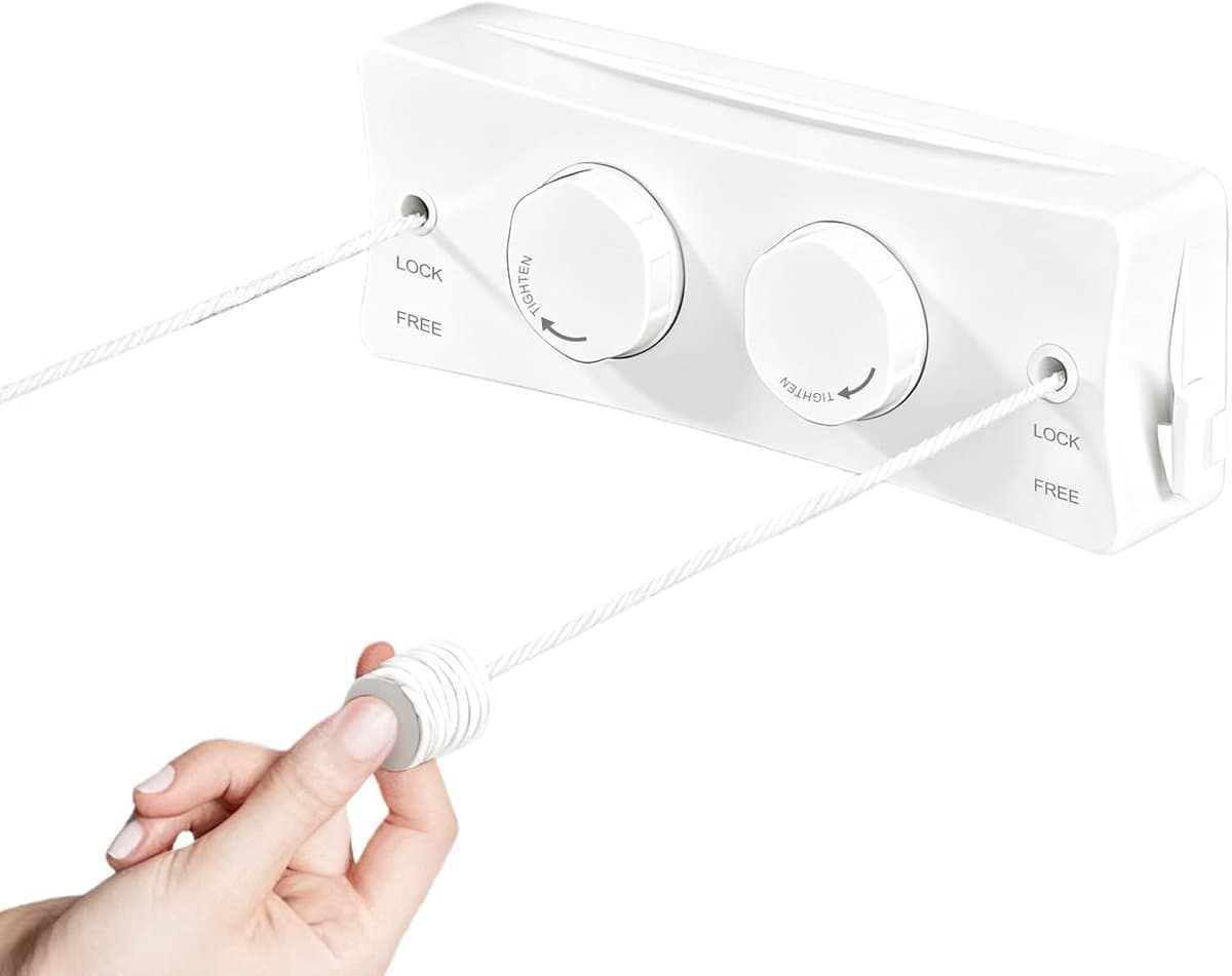 Intrekbare Waslijn - Wandwaslijn Dubbel Touw - Kleding Drogen Buiten - Anti Doorhang Systeem - 51 Meter Lengte - Wit — afbeelding 1