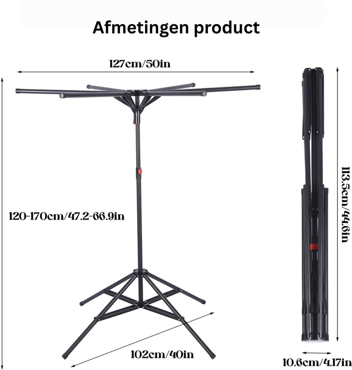 MKSS® Droogmolen met Voet voor Camping & Thuis - Wasrek Staand - Droogrek Inklapbaar - Zwart — afbeelding 1