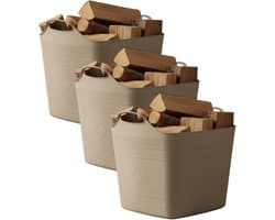 Excellent houseware flexibele kuip / emmer - 3x - beige - 25 l - kunststof - 40 x 35 cm - met handvatten