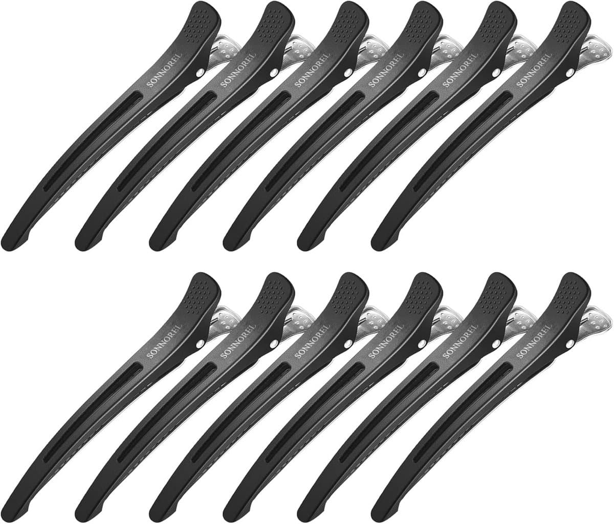 12x Professionele Antislip Haarspeldenset Zwart - Voor Knippen, Stylen en Verdelen — afbeelding 1