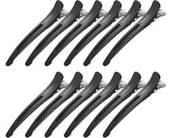 12x Professionele Antislip Haarspeldenset Zwart - Voor Knippen, Stylen en Verdelen