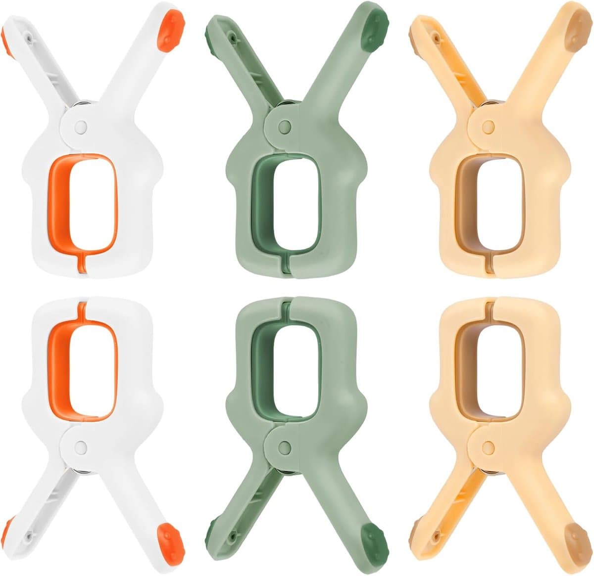 Wasknijpers - Set van 6 kleurrijke strandlakenklemmen - Grote plastic wasknijpers - Winddicht en gemakkelijk te gebruiken voor ligstoelen, ligstoelen, dekens en zwembadstoelen — afbeelding 1