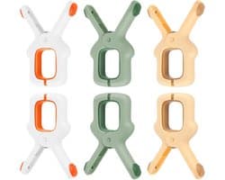 Wasknijpers - Set van 6 kleurrijke strandlakenklemmen - Grote plastic wasknijpers - Winddicht en gemakkelijk te gebruiken voor ligstoelen, ligstoelen, dekens en zwembadstoelen
