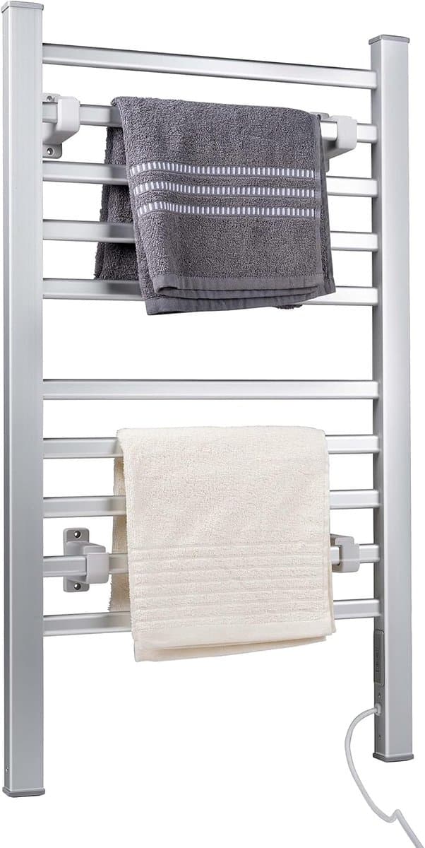Elektrische Handdoekradiator - Warm en Droog Handdoeken en Kleding in Badkamer - Wand- of Vrijstaand Droogrek - 10 Droogstangen - IP22 Drupdicht — afbeelding 1