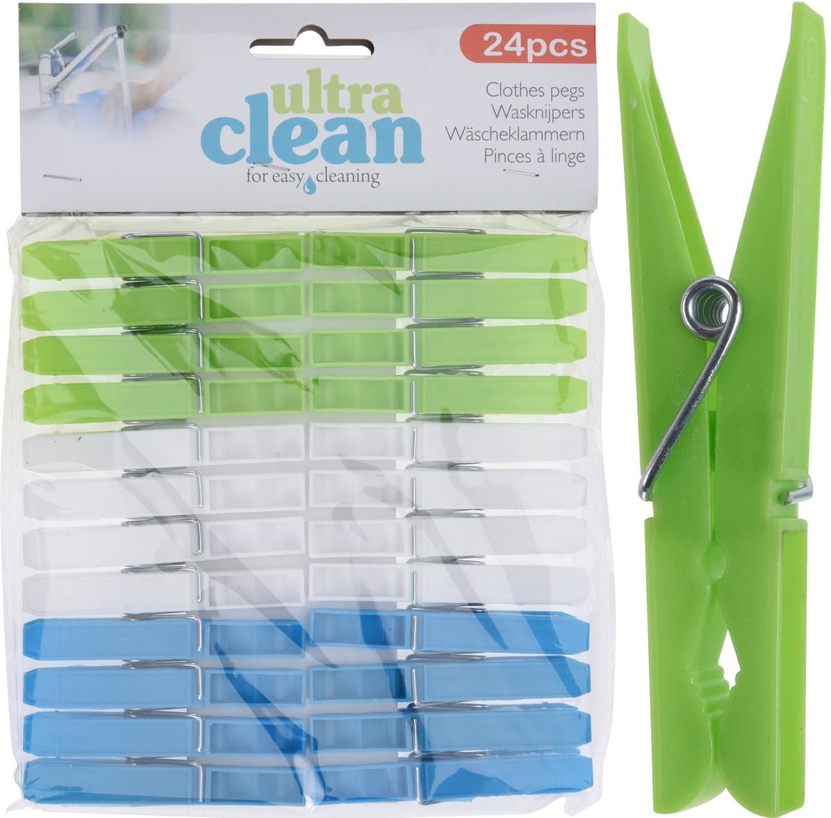Ultra Clean Wasknijpers - 72x stuks - groen/blauw/wit - van kunststof - formaat 7 cm - wassen - was ophangen — afbeelding 1
