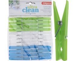 Ultra Clean Wasknijpers - 72x stuks - groen/blauw/wit - van kunststof - formaat 7 cm - wassen - was ophangen