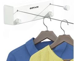 Double Pull Out Clothesline - Wall-Mounted Indoor/Outdoor Heavy Duty Stainless Steel Line 2 * 4.2m for Apartment Hotel Dorm Balcony Laundry Room Bathroom White