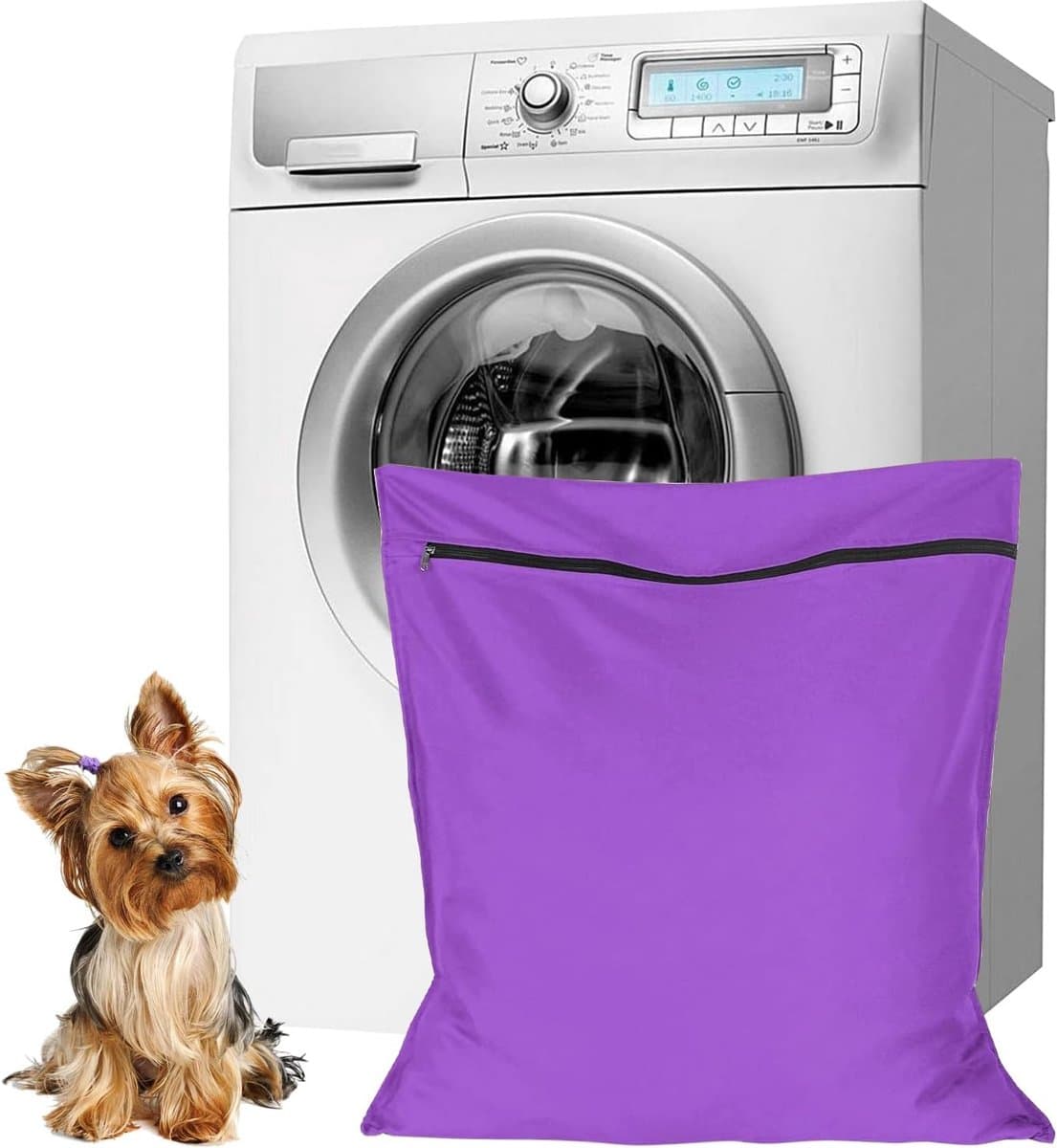 Waszakken voor huisdieren - Waszakken van twill polyester - Grote waszakken met rits - Voorkomt dat waszakken verstopt raken door dierenhaar - wasmachine, 70 x 80 cm,waszak voor huisdieren voor honden, katten en konijnen (paars)- L — afbeelding 1