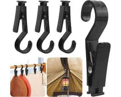Multifunctionele Camping Klemhaken - 4 Stuks Zwart voor Wasgoed en Lichten