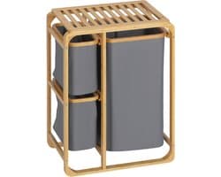 HOMCOM - Wasmand - Bamboe - Polyester - 50x32x69,7 cm - Natuur - Grijs