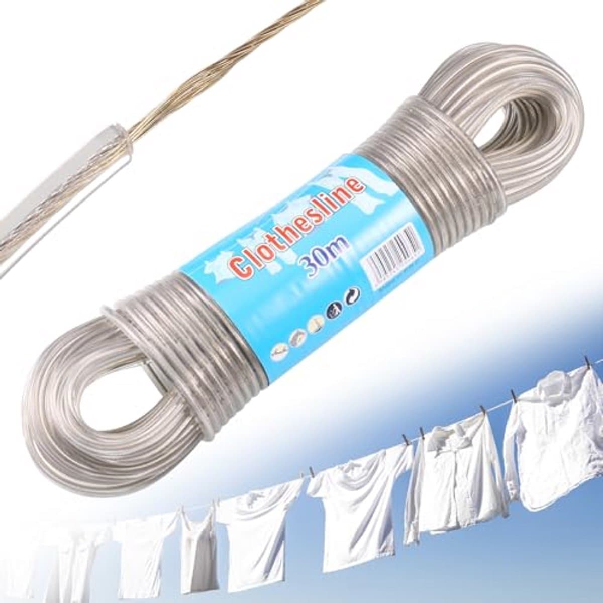 30 m Waslijn Touw - Sterke Draad voor Buiten - Roestvrij en Waterdicht - 4 mm Diameter — afbeelding 1