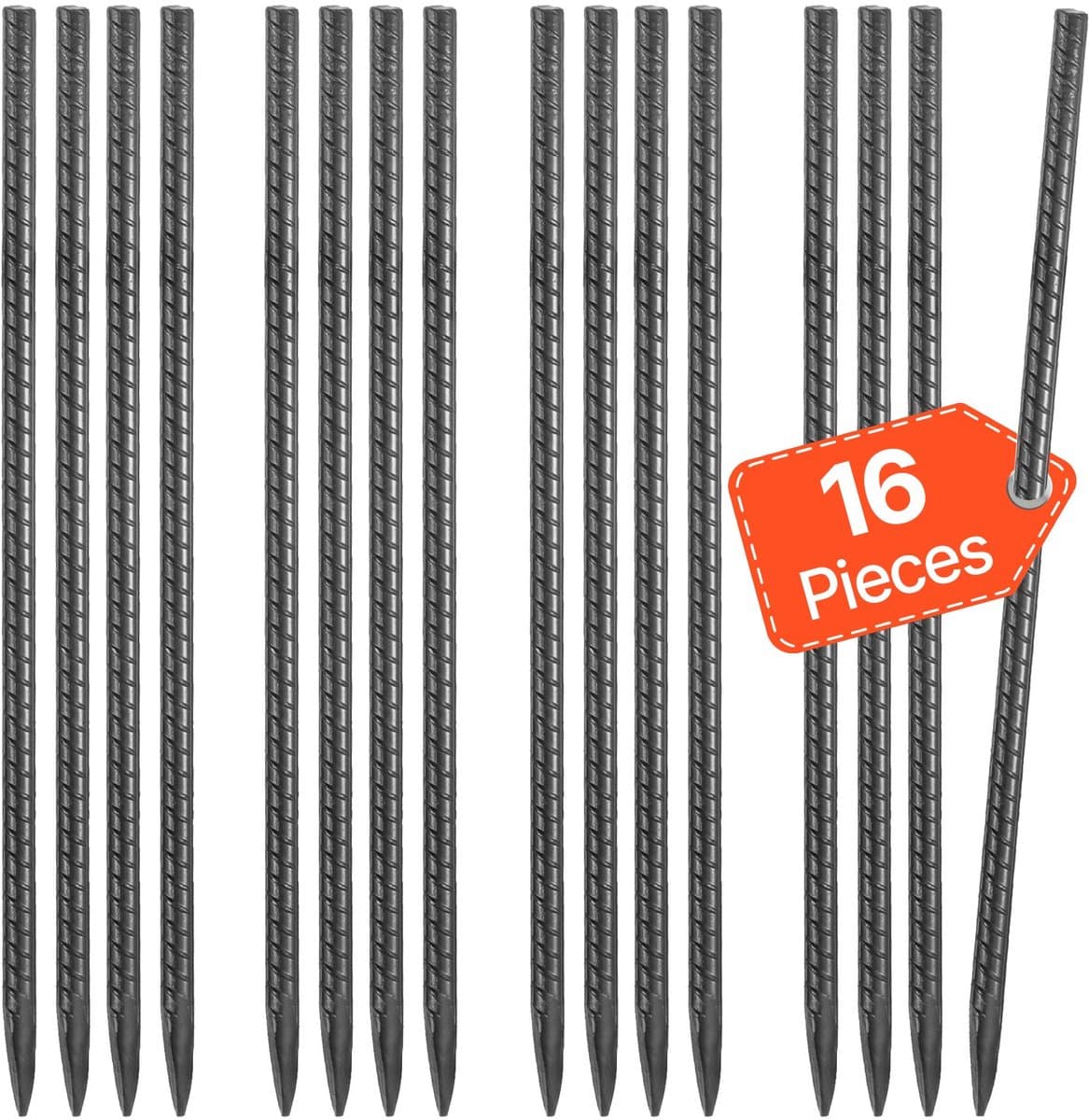 Grondankers - I-vormige grondpennen en tentharingen - Lengte 40,64 cm - Diameter 11,5 mm - Verzinkt Staal - Zware Kwaliteit - Set van 16 - Voor Tenten, Luifels en Trampolines — afbeelding 1