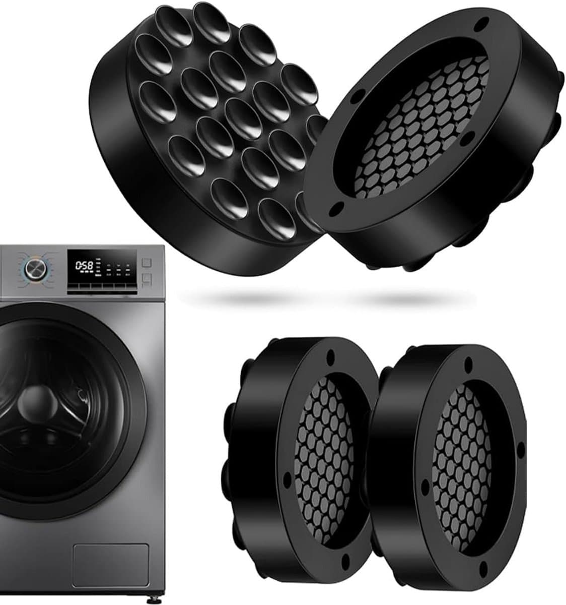 4x Universele Antivibratie Pads voor Wasmachine en Droger - Schokdempers en Anti-Slip Onderzetters — afbeelding 1