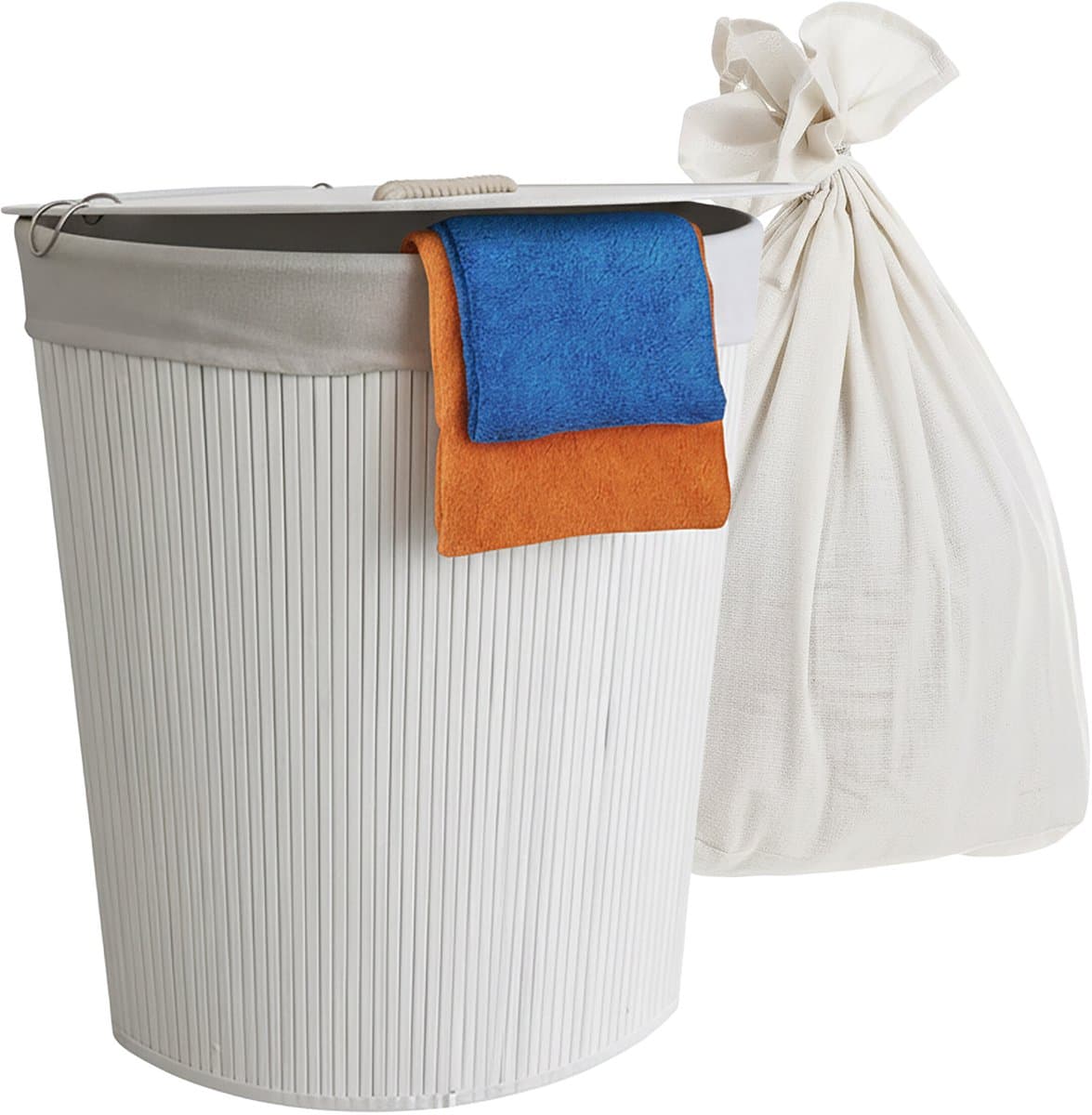 Wasmand opvouwbaar - 80 liter - met waszak - hoekmodel - wit — afbeelding 1