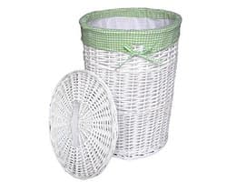 Witte Ronde Wasmand met Deksel - 39 cm Diameter, 55 cm Hoogte