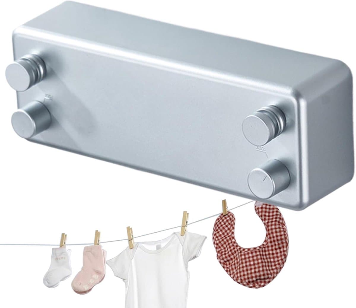Intrekbare Waslijn - Droogrek Kledinglijn - Kleding Drogen - Dubbele Lijn - 1 meter - Zilver — afbeelding 1