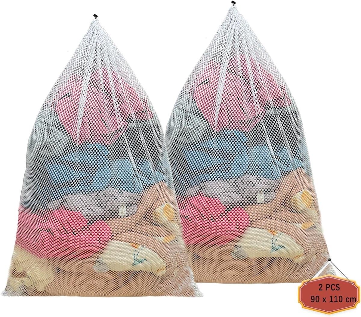 SnelShoppen - Net Laundry Bags 90x110cm, 2 Stuks Mesh Waszakken voor BH's, Sokken, Baby Kleding - Duurzame, Herbruikbare Wasmachine Tas met Delicate T — afbeelding 1