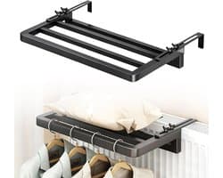 Radiator Droogrek - Zwart - Verstelbaar en Ruimtebesparend - Voor Wandmontage - Voor Binnen en Buiten