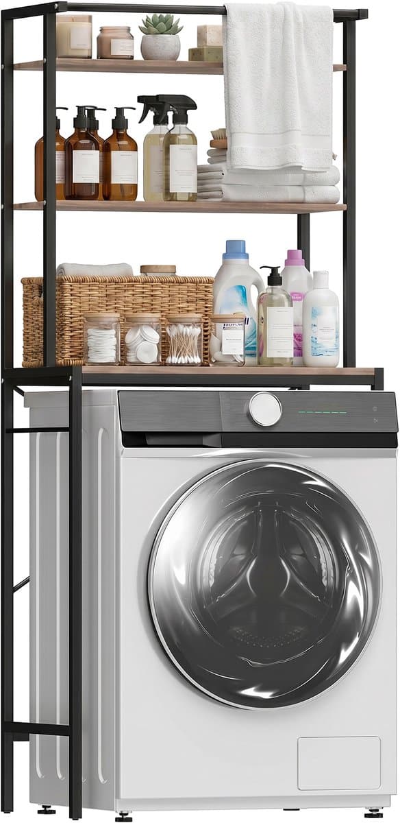 HOMCOM Over Washing Machine Cabinet-Metall, Spanplatte-67L x 40B x 161,8H cm-Braun und Schwarz — afbeelding 1