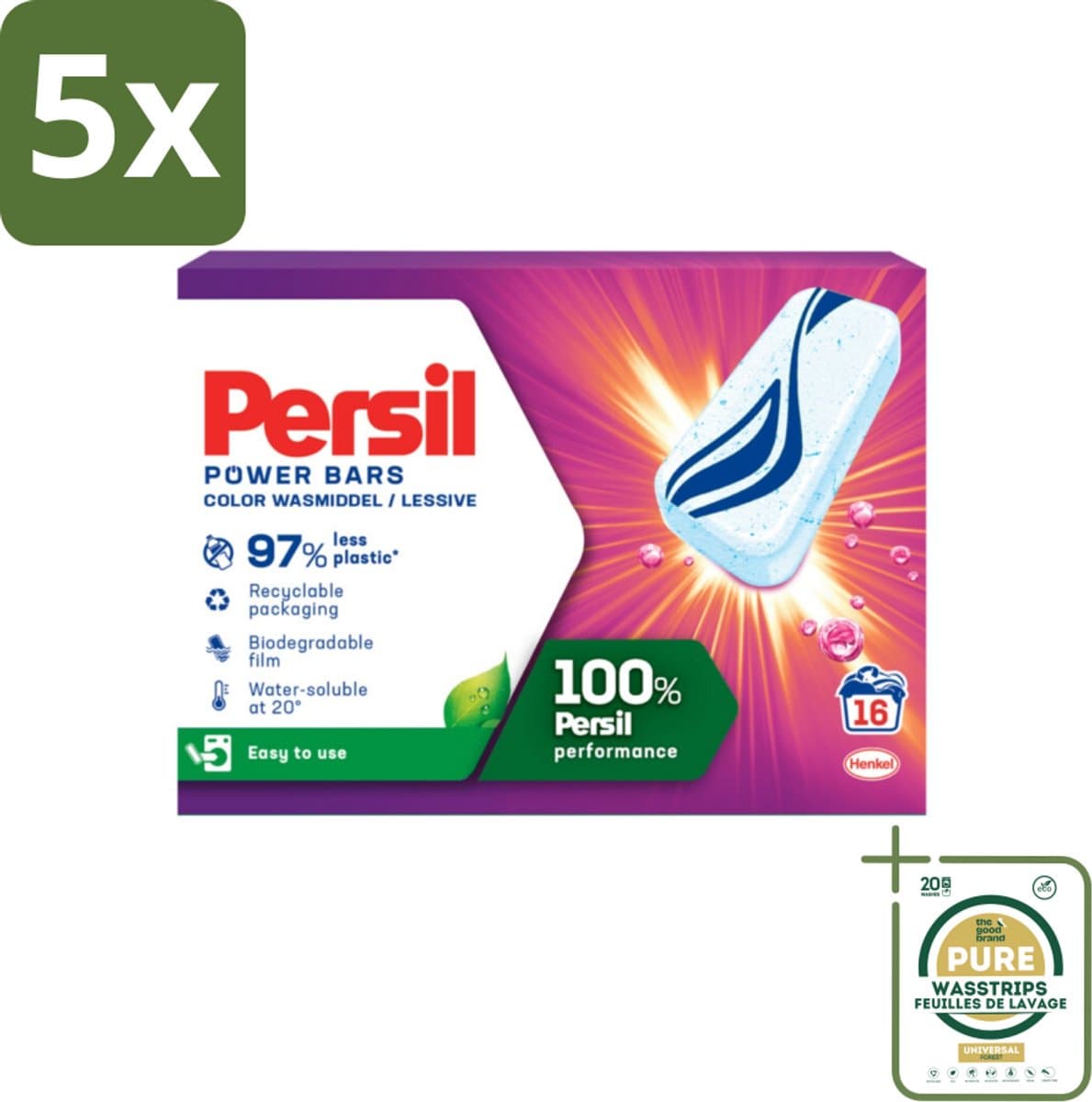 5 x Persil Power Bars - Wasmiddeltabletten - Gekleurde Was - 16 Wasbeurten - Grootverpakking - Wasmiddelbar - Gekleurde Was - Wasmiddel Tabletten - Duurzame Was - Milieuvriendelijke Was — afbeelding 1