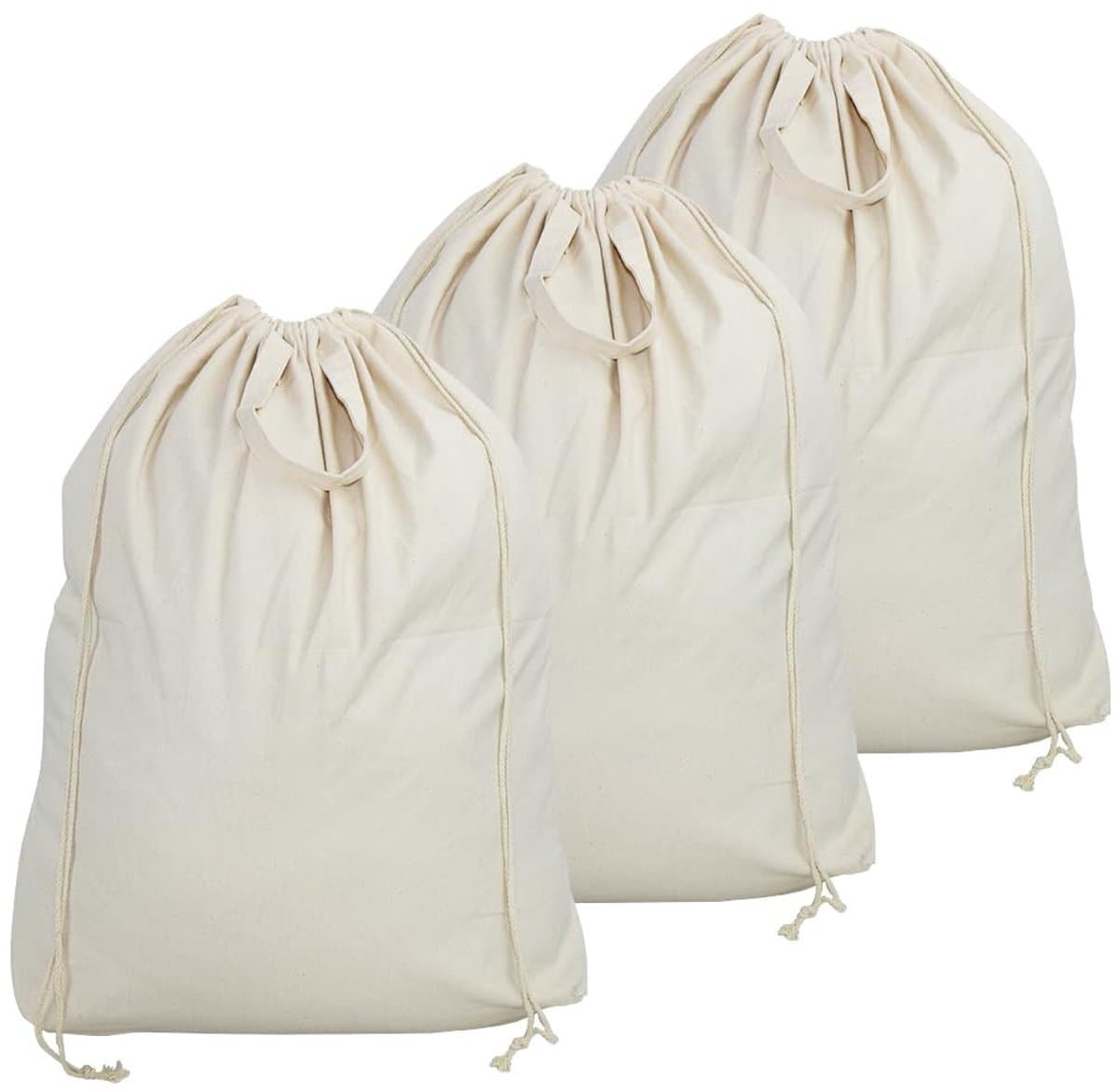 Dailygoods- Waszakken 3-pack - Katoenen Canvas - Trekkoord - Handgrepen - Grote Capaciteit 46 x 26 x 70 cm - Geschikt voor Opbergen - Opbergtas — afbeelding 1