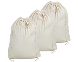 Dailygoods- Waszakken 3-pack - Katoenen Canvas - Trekkoord - Handgrepen - Grote Capaciteit 46 x 26 x 70 cm - Geschikt voor Opbergen - Opbergtas