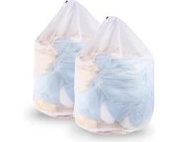 Thijox - 2 Stuks Wasnetten voor Wasmachine 60 x 80 cm - Herbruikbare Mesh Waszakken met Trekkoord voor Blouse, Ondergoed, Jas, Broek - Wit