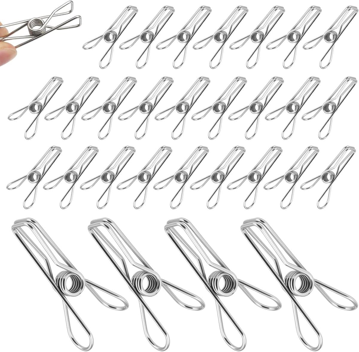 Wasknijpers Van Roestvrij Staal, Wasknijpers Van Metaal, Zilverkleurig, 6 Cm, Duurzame Metalen Knijpers Van Roestvrij Staal Voor Handdoeken,Kleding,Sokken,Waslijn,Kamperen,Papieren Dossiers — afbeelding 1