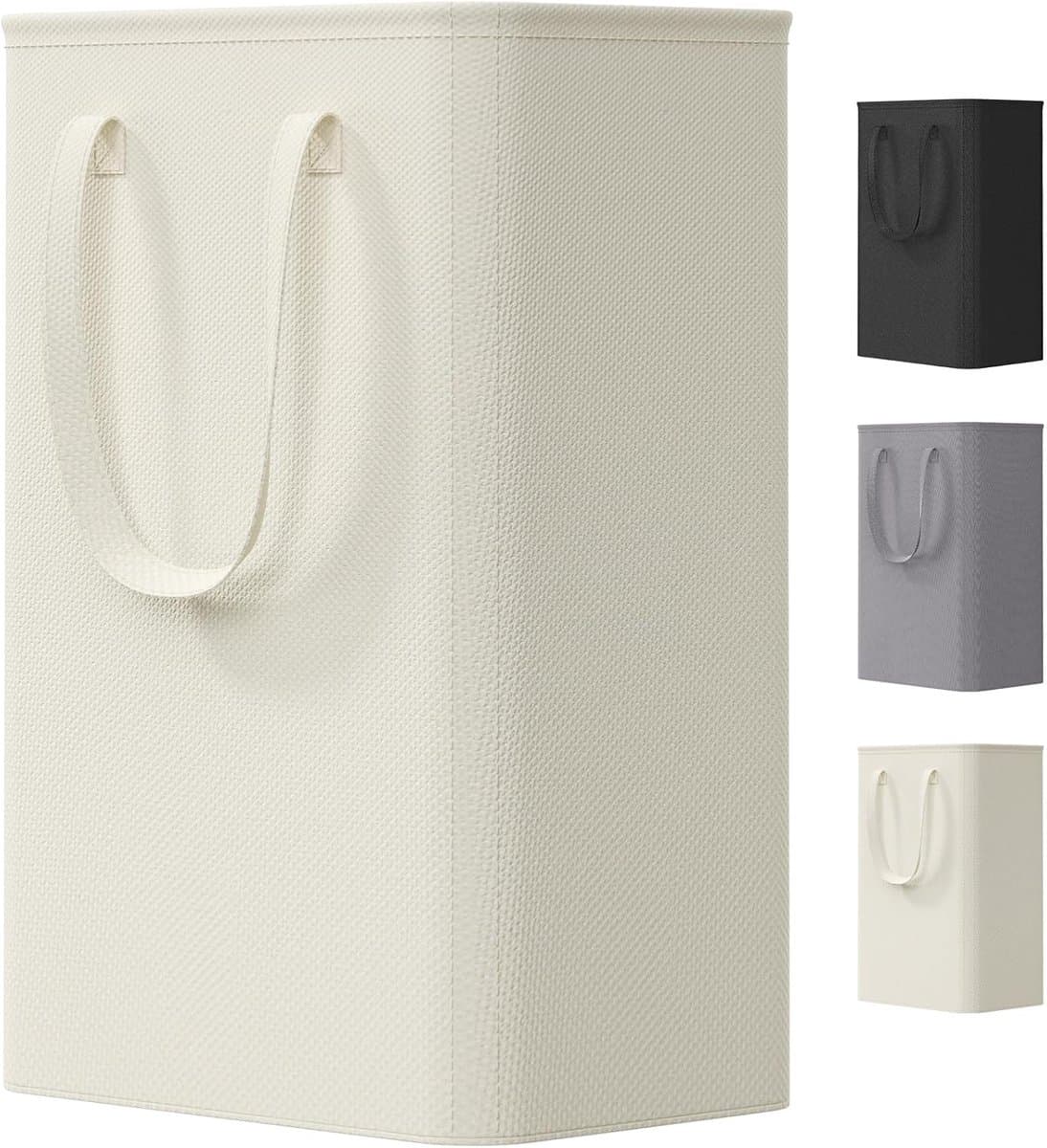 50L smalle wasmand hoog voor vuile kleding, slanke opvouwbare wasmand met handgrepen, waszak voor slaapkamer, slaapzaal wasruimte, wit — afbeelding 1