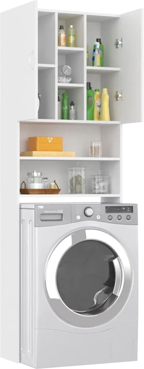 Wasmachine ombouw - Kast - Opbouwmeubel - Verhoger - Wasmachine meubel - Opbergkast - Hout - 64x25,5x190 cm - Wit — afbeelding 1