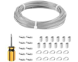 Dailygoods- Staalkabel 30 m - Roestvrij Staal 304 - PVC Coating - Bevestigingsvoorzieningen - Vingerhoed - Hoogwaardige Flexibiliteit - Draadkabel