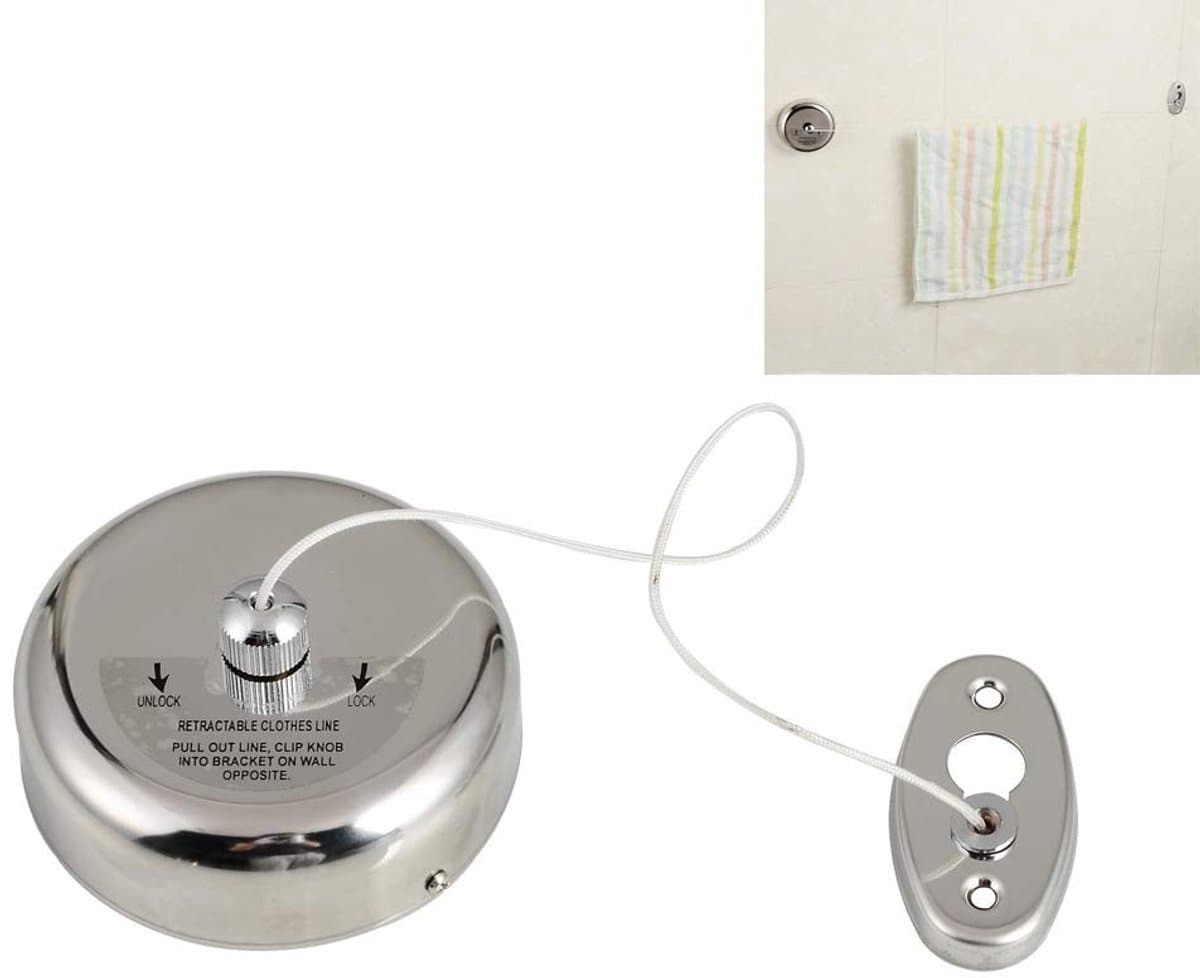 Dailygoods- Waslijn Uittrekbaar 2,8 m - Nylon Draad - 304 Roestvrij Staal - Geschikt voor Badkamer/Balkon - Eenvoudig te Installeren - 3 kg Draagkracht - Waslijnhouder — afbeelding 1